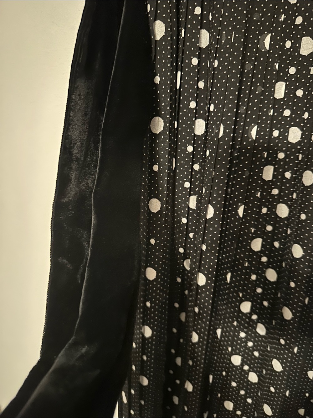 The Kooples Black Pleated Polka Dot Maxi Skirt Velvet Sash Belt Lined 3 Large - Picture 4 of 9